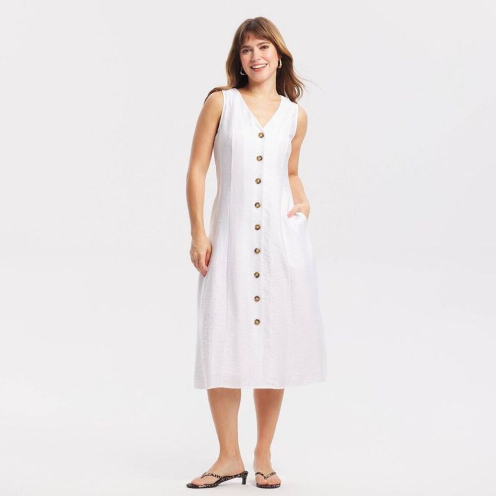 Women's Button-Front Midi Dress - A New Day White XS